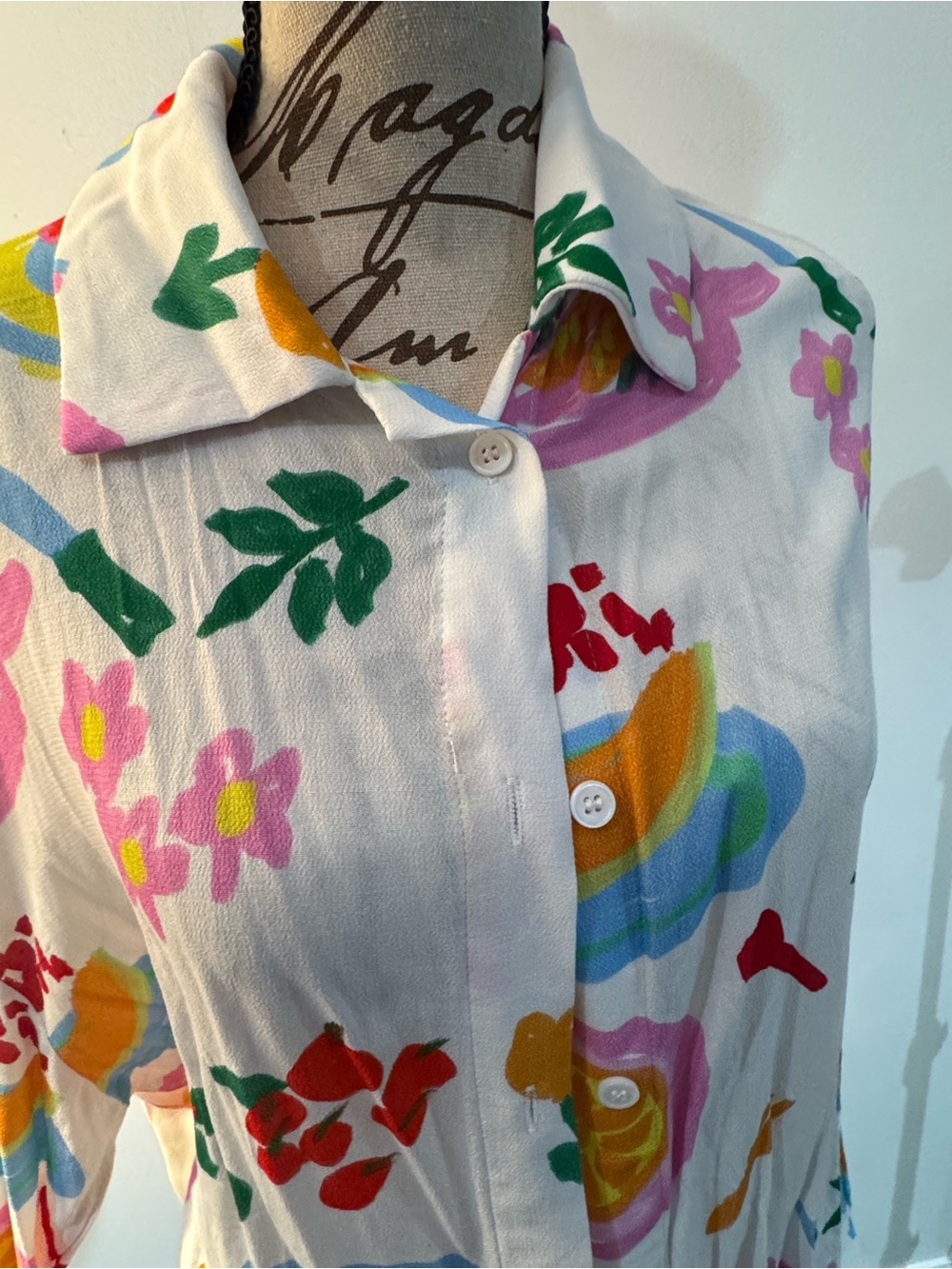 Princess Polly White Button-Down Shirt with Multicolor Floral and Abstract Print